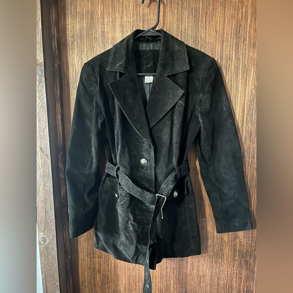 Vintage Jacqueline Ferrar black suede belted jacket women’s petite XS   (*B)